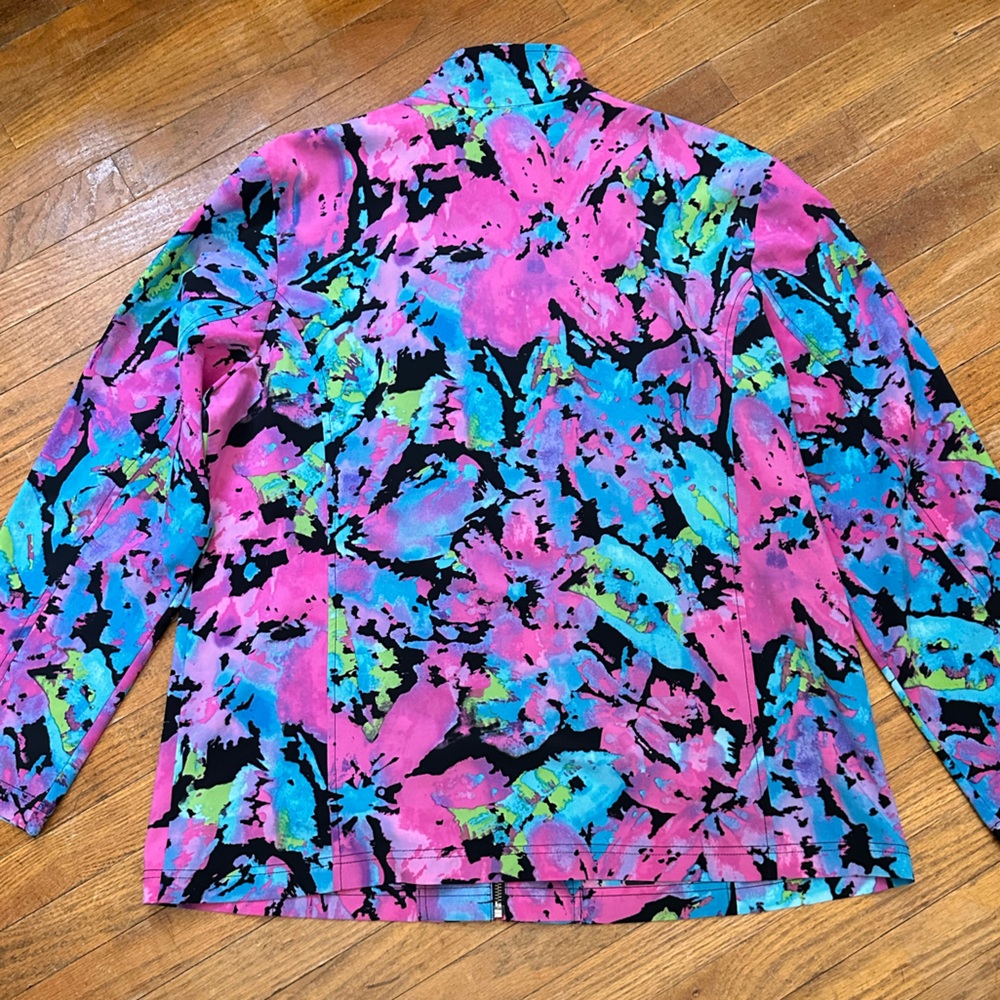 ADDITIONS BY CHICO'S Size 3 Vibrant Floral Full Zip Lightweight Pockets Jacket - Picture 6 of 9